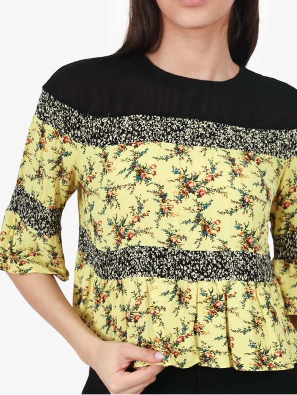 Sandro Paris Mixed Patchwork Floral Print Swing Blouse Size 4